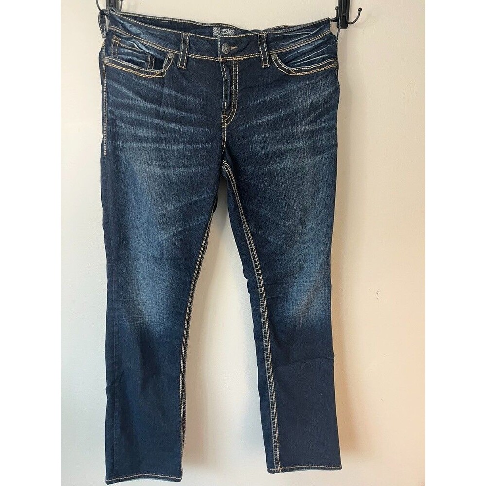 Women's Silver Suki Fluid Denim Size 18, L32 Mid Straight dark wash